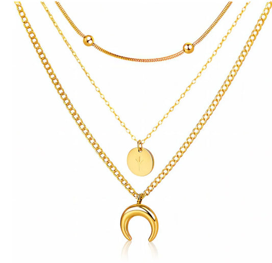 " CRESCENT AND STAR" NECKLACE, 18K GOLD PLATED STEEL