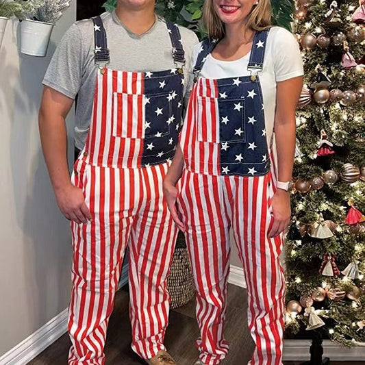 American Independence Day Flag Couple Overalls Overalls Trousers
